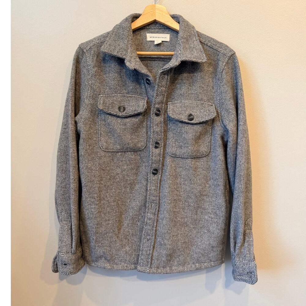 Aeropostale Women's XS Gray Tweed Flannel Shirt Jacket Shacket Wool Blend
